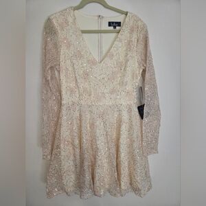 Lulu's Glittering Cream Long Sleeve Dress